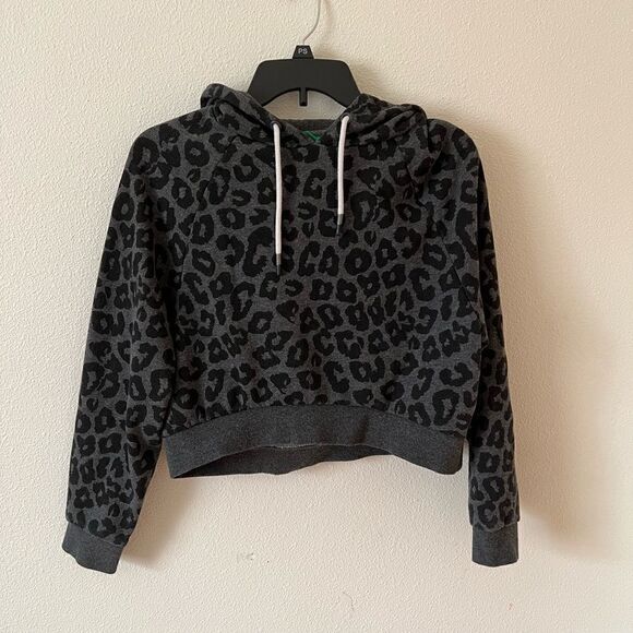 Dip Gray leopard print Women cropped hoodie M - Picture 2 of 6